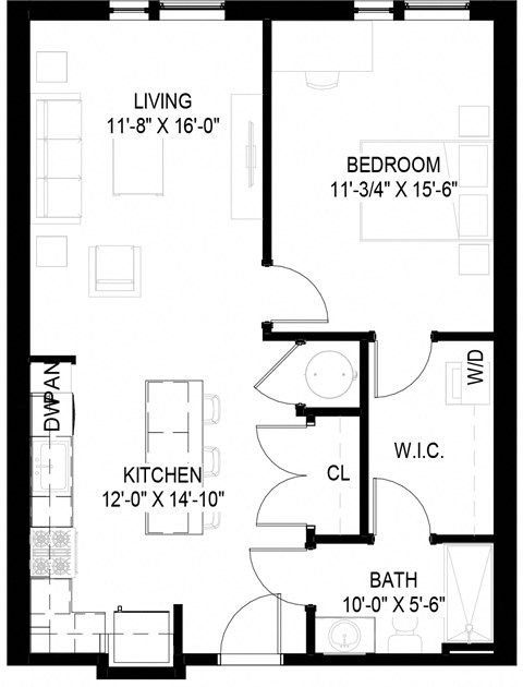 a floor plan of a small house with a kitchen and a living room